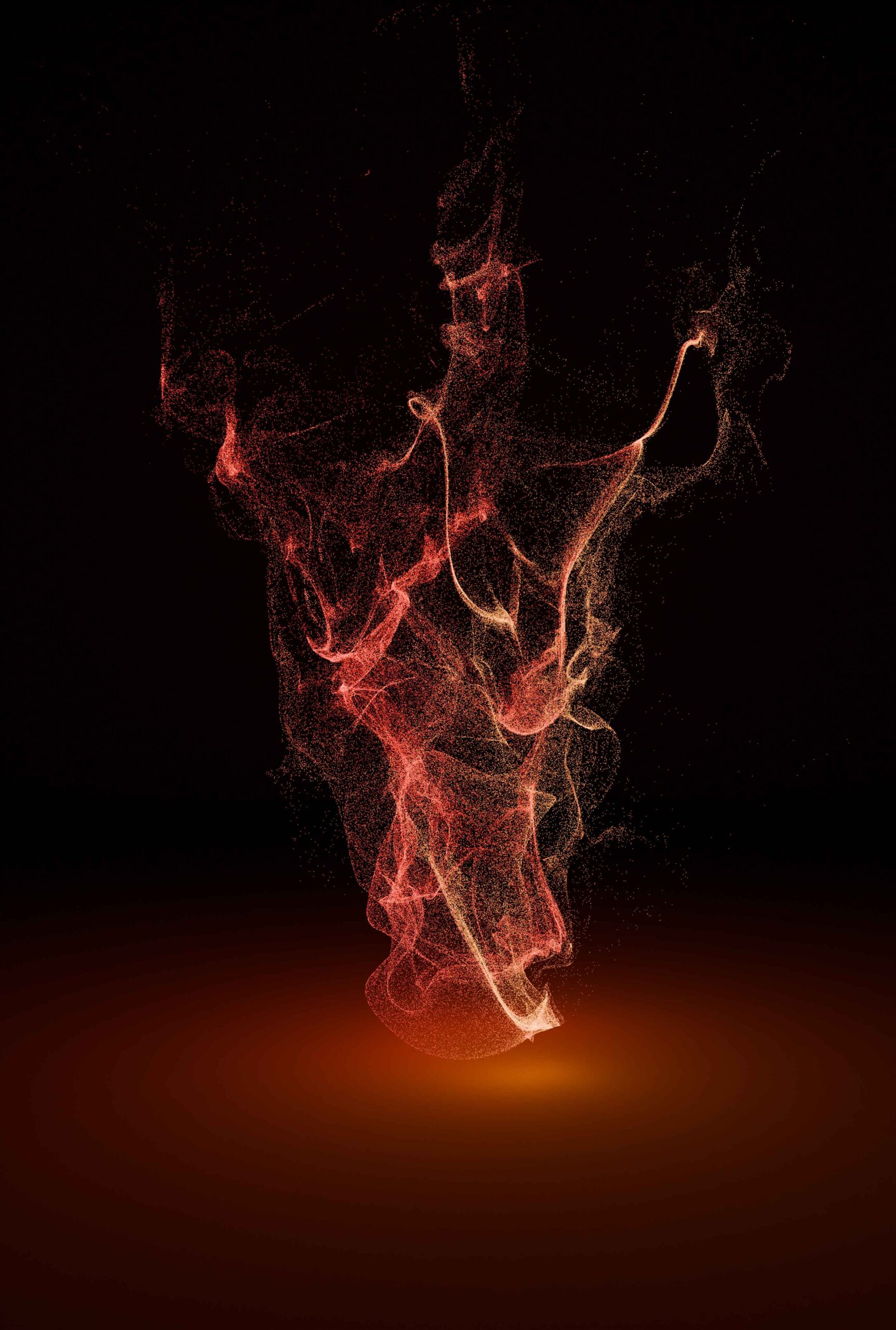 Visual effects simulation showing dynamic particles, smoke and energy elements integrated into a 3D scene